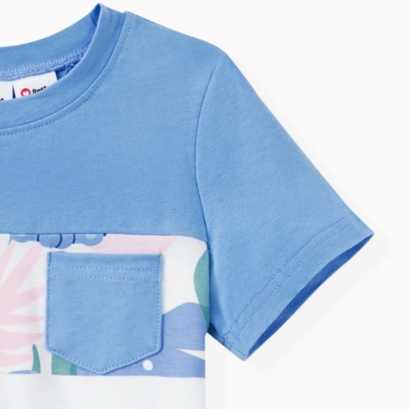 Disney Men Stitch Floral Plant Print Blue and White Men T-Shirts - Picture 6 of 11